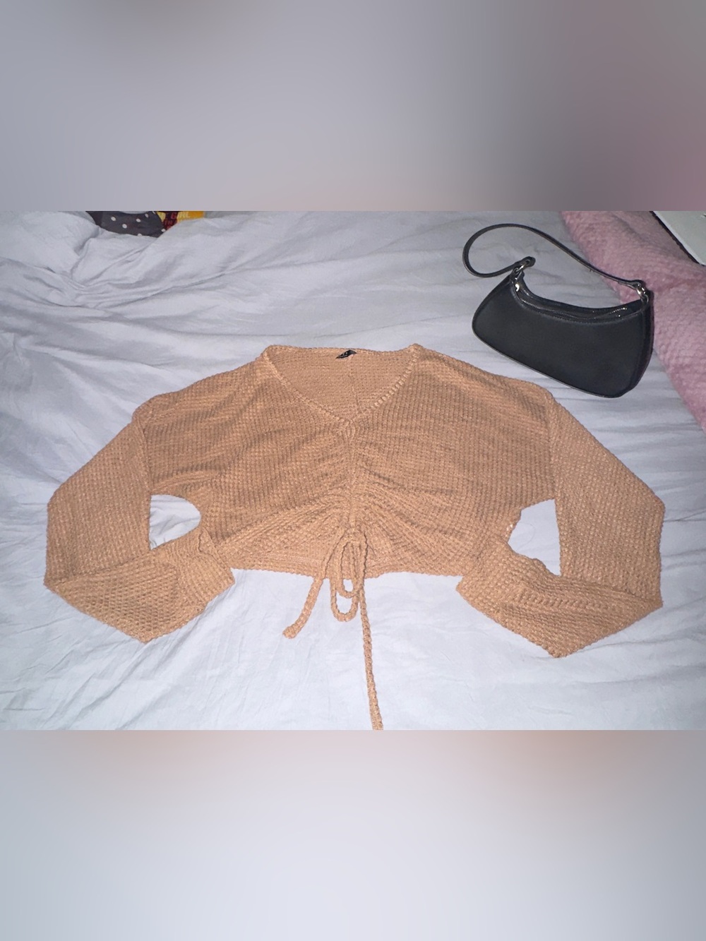 SHEIN Brown Waffle-Knit Cropped Sweater
